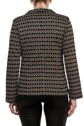 Philosophy Bracelet Sleeve Peak Lapel Single Button Knit Jacquard Blazer-3