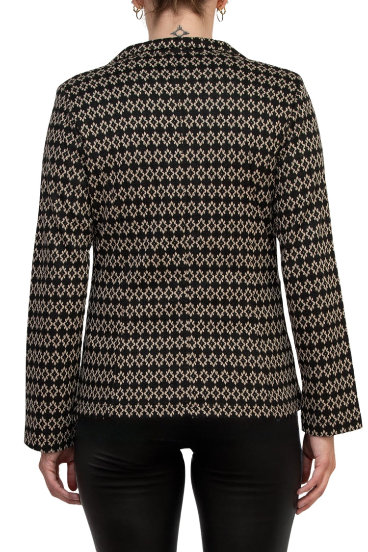 Philosophy Bracelet Sleeve Peak Lapel Single Button Knit Jacquard Blazer-3