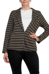 Philosophy Bracelet Sleeve Peak Lapel Single Button Knit Jacquard Blazer-0
