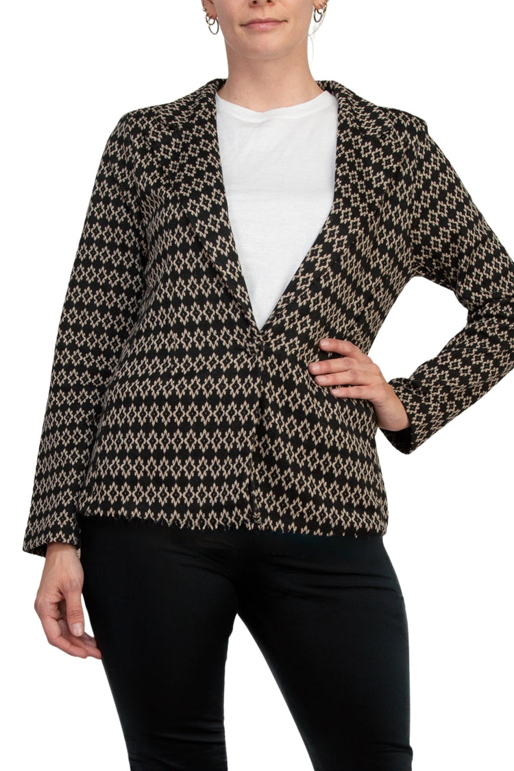 Philosophy Bracelet Sleeve Peak Lapel Single Button Knit Jacquard Blazer-0