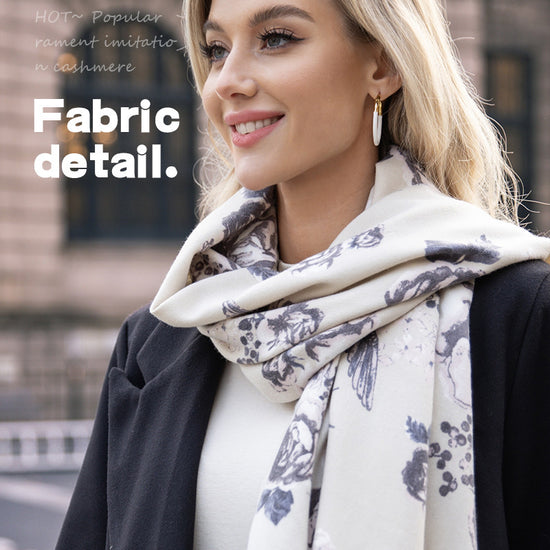 Cashmere-like Tassel Shawl Rose Print Cold-proof Warm Scarf