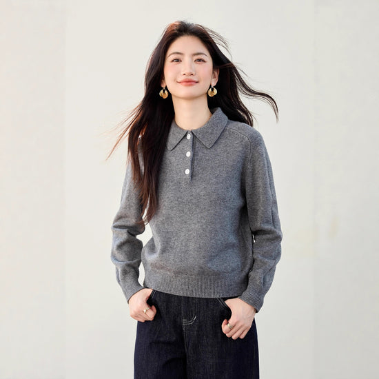 NAMIRA  Autumn Knitwear Women’s Polo Neck Long Sleeve Sweater – Elegant Crop Top