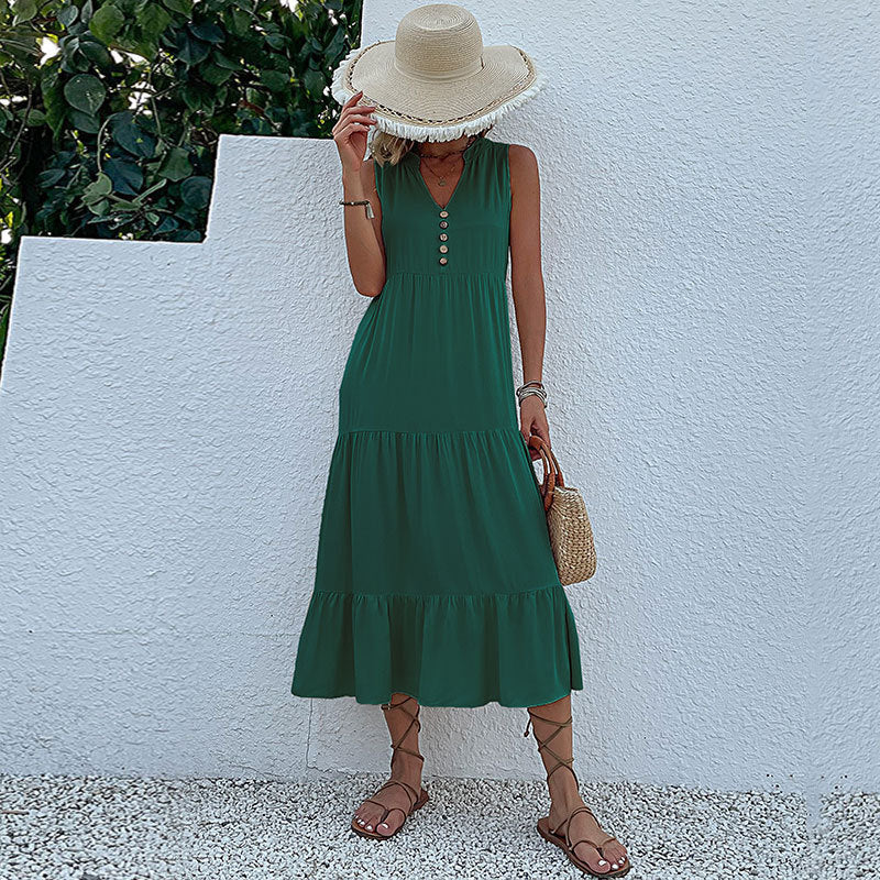 Summer Hot Item Versatile Vest Skirt Sleeveless Loose Casual Solid Color Dress