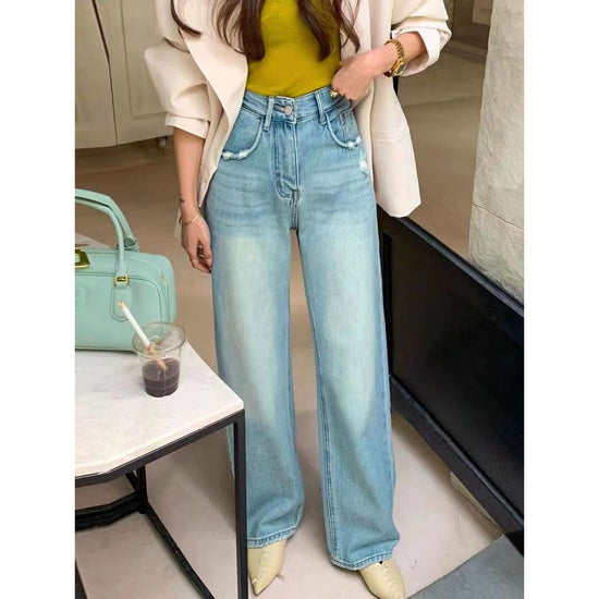 Ripped Narrow Version Wide-leg Loose Drape Mopping Pants Hot Girl High Waist Women&