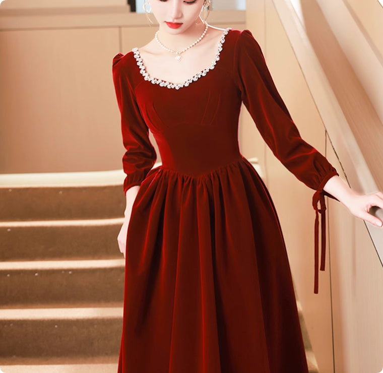 Toast Velvet Long Sleeve Engagement Dress
