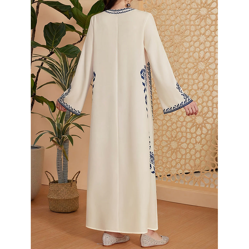 Women's Printed V-neck Robe Arabic Ethnic Print Dress