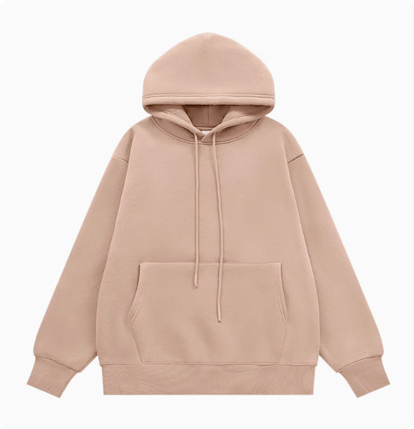 American Street Solid Color Fleece Hooded Sweatshirt For Men And Women