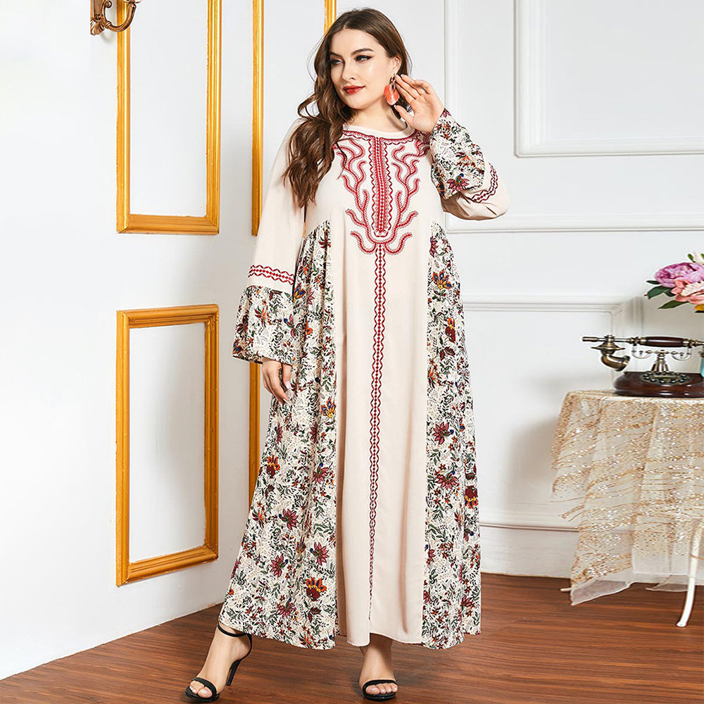 Female Sweet Round Neck Floral Loose Plus Size Dress