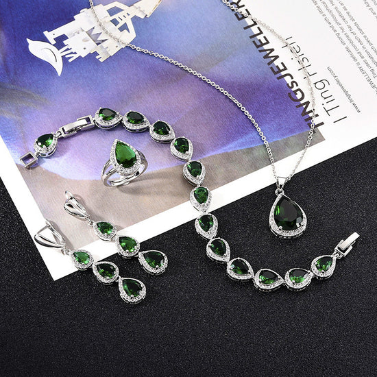 Water Drop Long Necklace Earring Ring Bracelet Ornament Suit