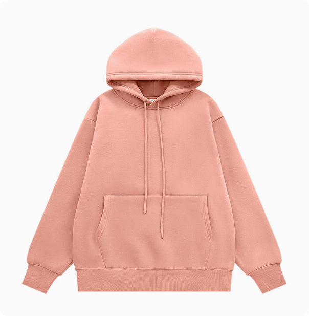 American Street Solid Color Fleece Hooded Sweatshirt For Men And Women