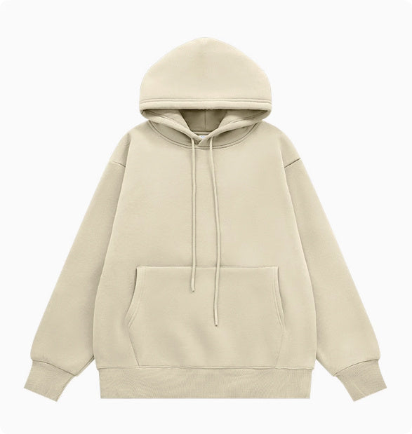 American Street Solid Color Fleece Hooded Sweatshirt For Men And Women