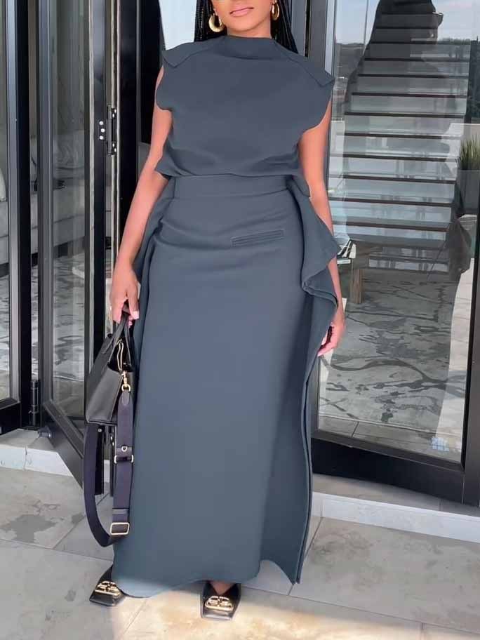 Sleeveless Cropped Top & Slit Skirt Set