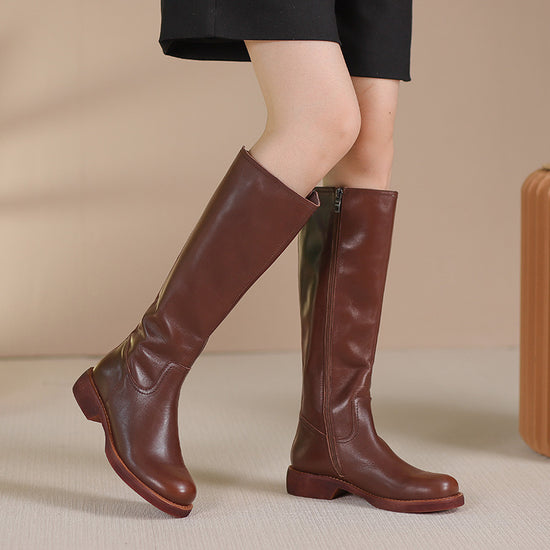 Retro British Style Temperament Genuine Leather Long Boots