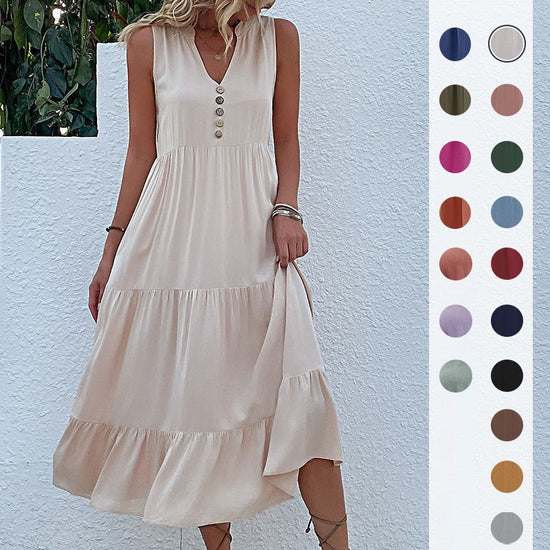Summer Hot Item Versatile Vest Skirt Sleeveless Loose Casual Solid Color Dress