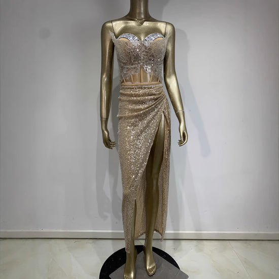 Fashion Sexy Elegant Evening Dress Tube Top Suit Costume