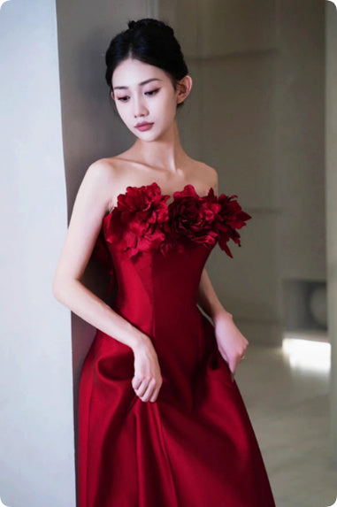 Human Wealth Flower Wine Red Rose Wedding Toast Dress