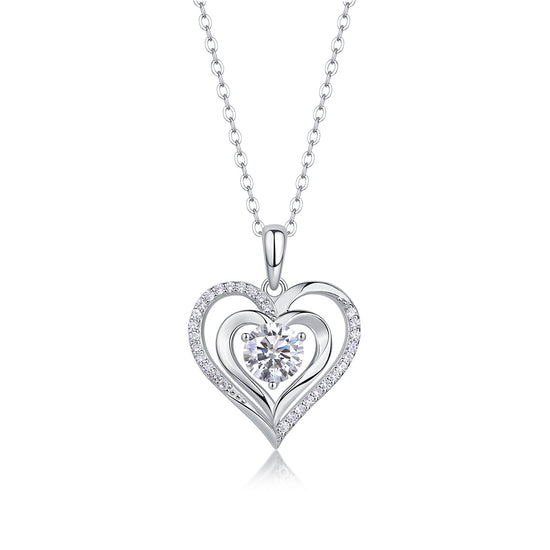 NAMIRA Heart-to-Heart Diamond Pendant – 1ct Moissanite in 925 Sterling Silver & Platinum Finish
