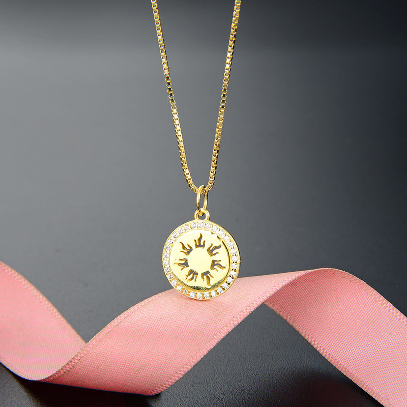 Sun Fire Round Clavicle Chain Necklace Female S925 Sterling Silver