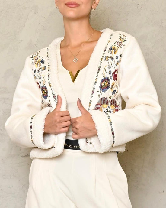 White Suede Embroidery Jacket