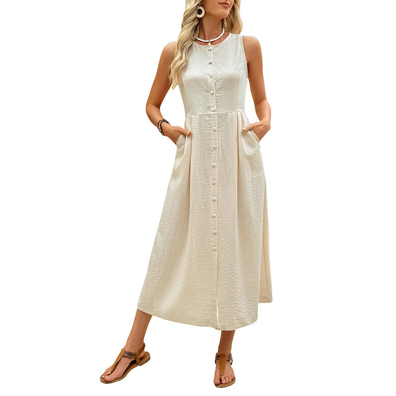 Sleeveless Round Neck Solid Color Elegant Advanced Simple Dress