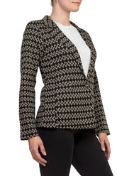 Philosophy Bracelet Sleeve Peak Lapel Single Button Knit Jacquard Blazer-1