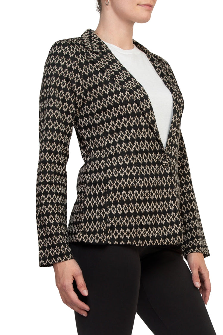 Philosophy Bracelet Sleeve Peak Lapel Single Button Knit Jacquard Blazer-1