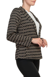 Philosophy Bracelet Sleeve Peak Lapel Single Button Knit Jacquard Blazer-2