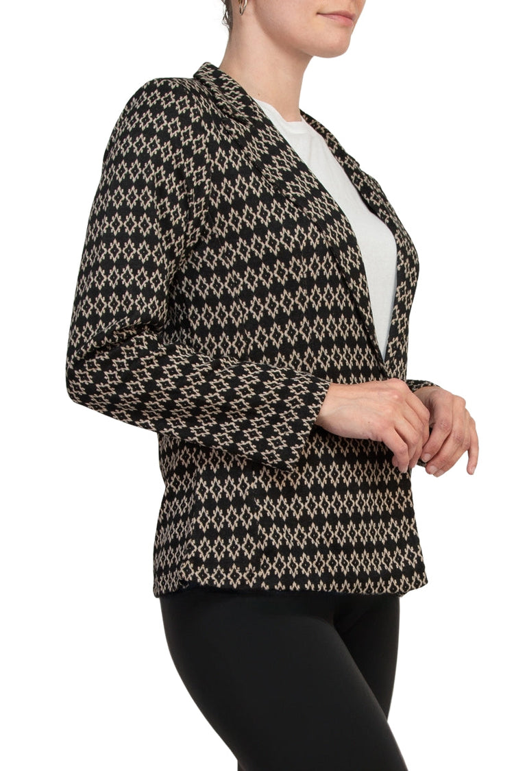 Philosophy Bracelet Sleeve Peak Lapel Single Button Knit Jacquard Blazer-2