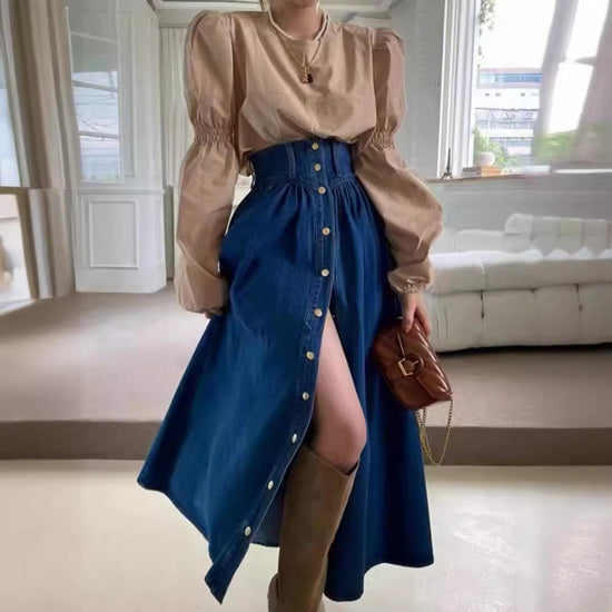 Fashion Slimming Single-breasted Denim Skirt