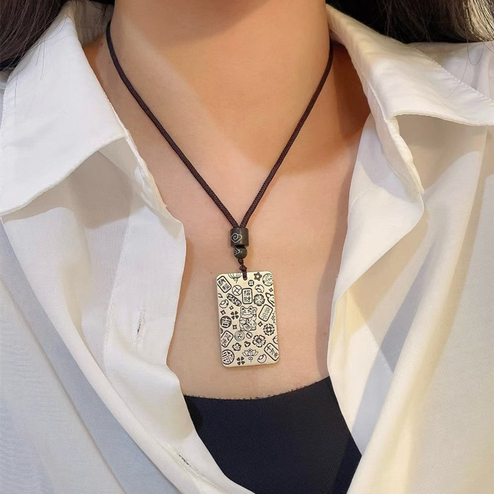 White Copper Silver Plated Lucky Words Safety Buckle Pendant Necklace