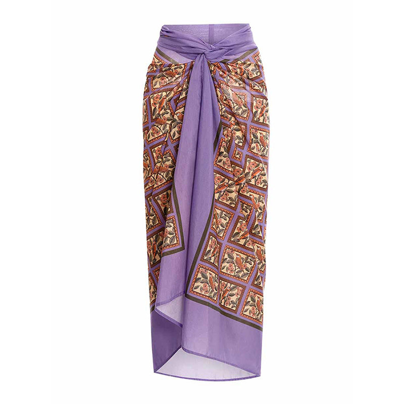 Fashionable Printed Skirt High Slit Quick-drying Beach Skirt