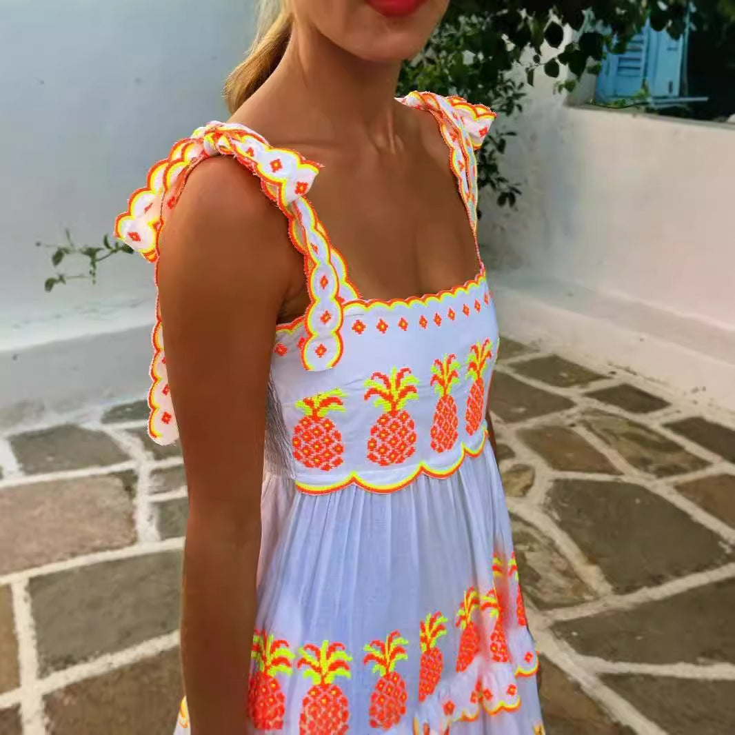 Contrast Color Cake Lace Printing Dress