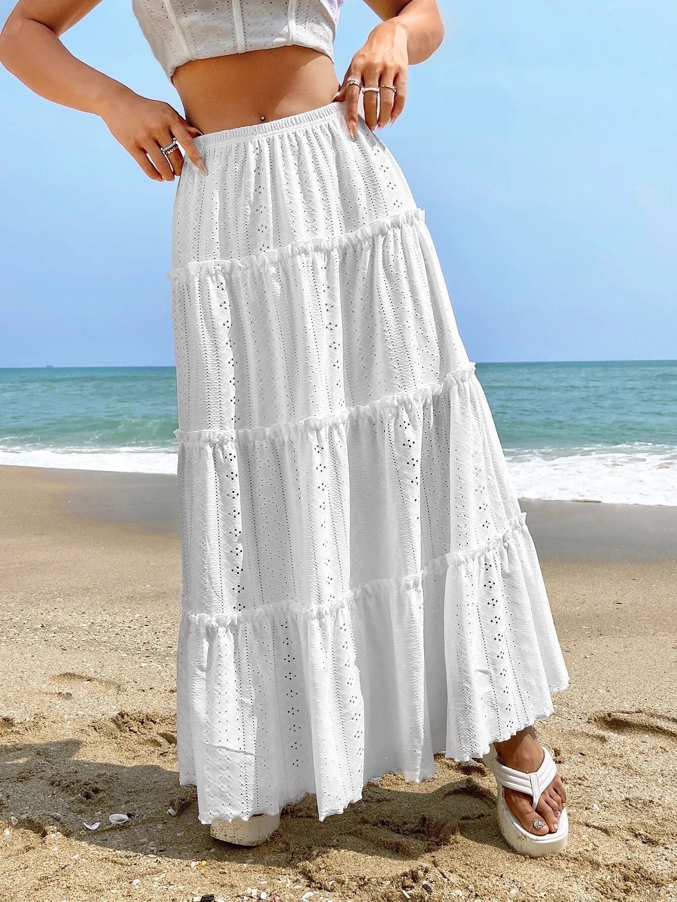 Women's Elastic Waist Mid-length Stitching Solid Skirt