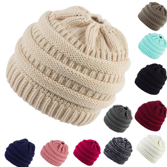 Personalized Women's Ponytail Knitted Wool Hat