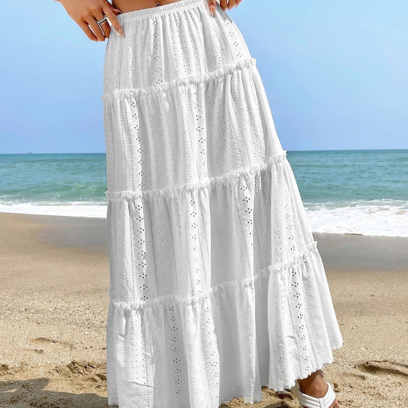 Women's Elastic Waist Mid-length Stitching Solid Skirt