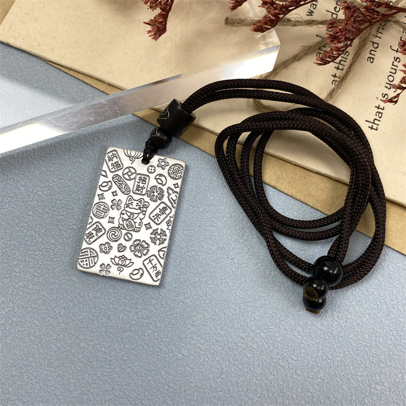 White Copper Silver Plated Lucky Words Safety Buckle Pendant Necklace