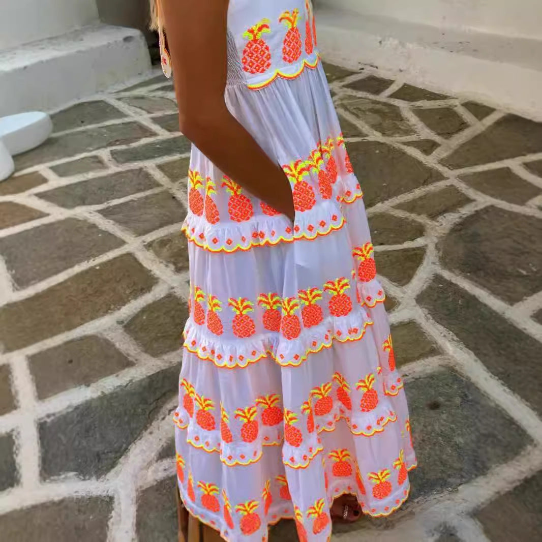 Contrast Color Cake Lace Printing Dress