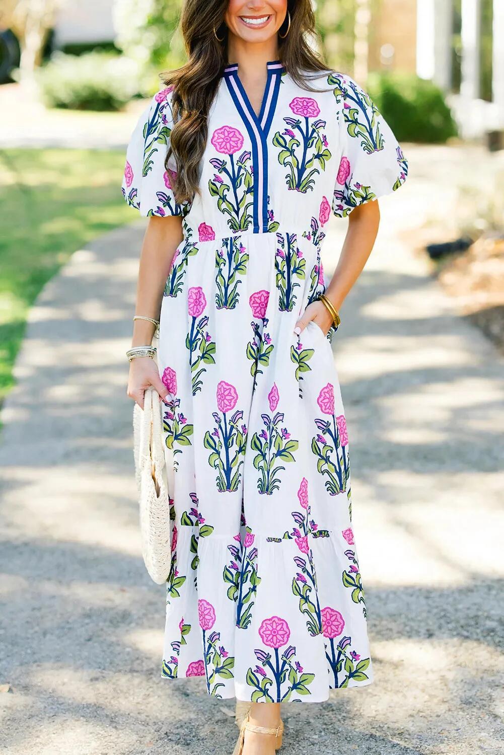 Women's V-neck Flower Print Dress