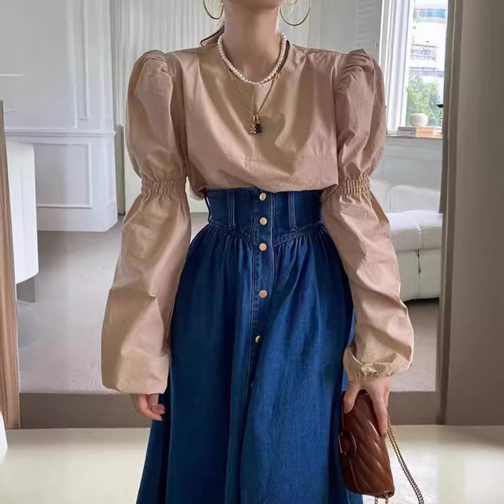 Fashion Slimming Single-breasted Denim Skirt