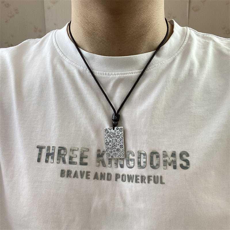White Copper Silver Plated Lucky Words Safety Buckle Pendant Necklace