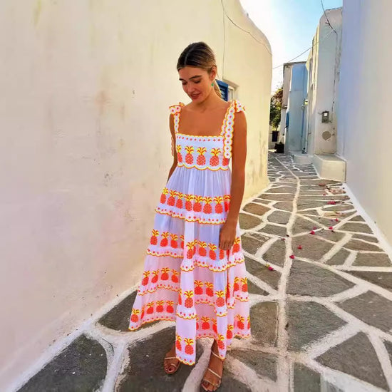 Contrast Color Cake Lace Printing Dress