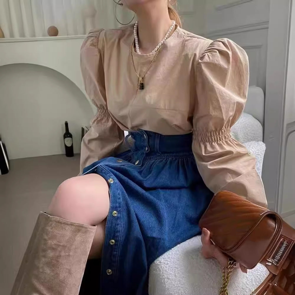 Fashion Slimming Single-breasted Denim Skirt