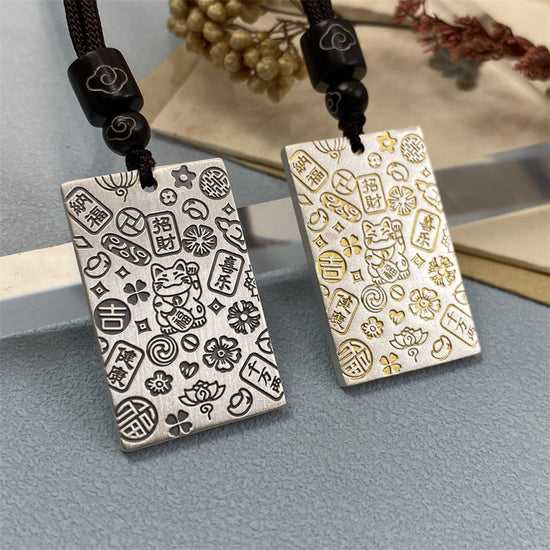 White Copper Silver Plated Lucky Words Safety Buckle Pendant Necklace