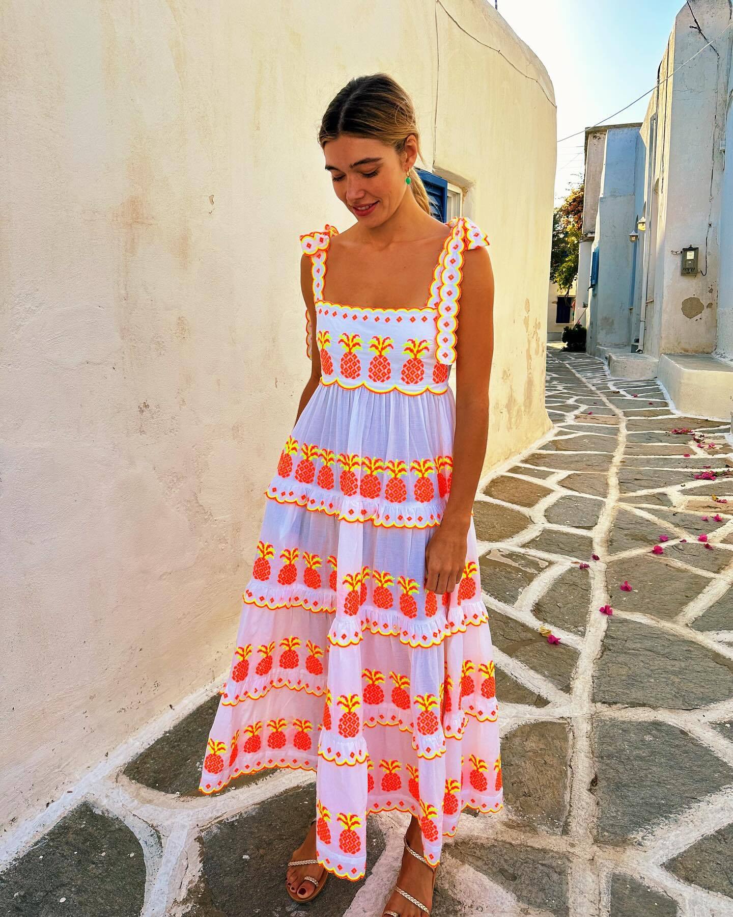 Contrast Color Cake Lace Printing Dress