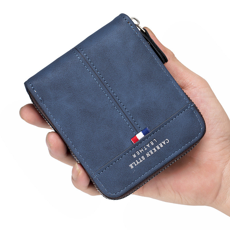 Vintage Two Fold Short Horizontal Zipper Men's Wallet