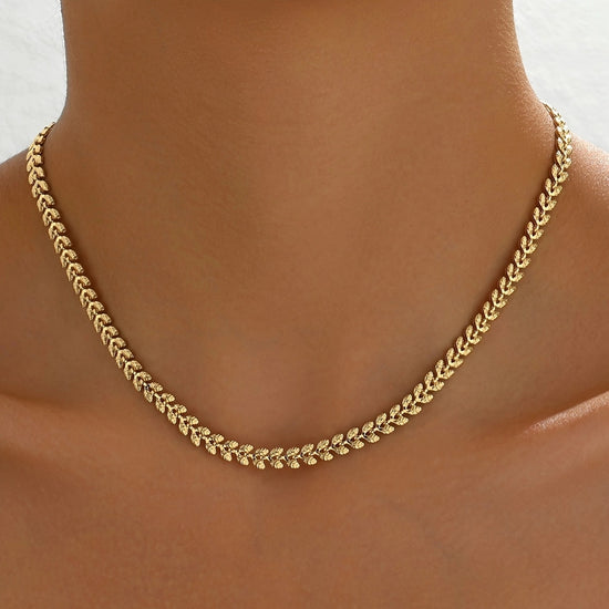 Luxury Chain Necklace Retro Geometric Wheat Leaf Design  Stylish Spring Summer Accessories, Everyday  Party Wear Gift Idea