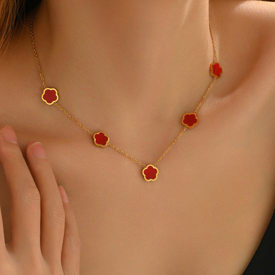 Lxalry 18K Gold Plated Five Leaf Clover Necklace   Modern Minimalist Stainless Steel Jewelry Hypoallergenic  Tarnish-Free Gift For Women Wife Mom  Everyday Luxury With Golden Aura