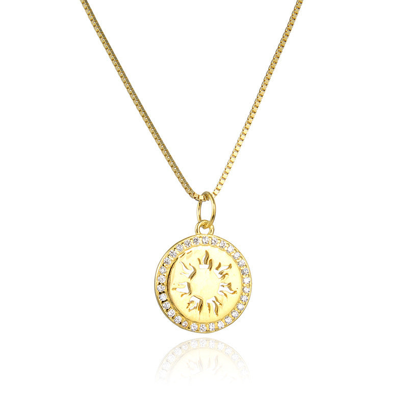 Sun Fire Round Clavicle Chain Necklace Female S925 Sterling Silver