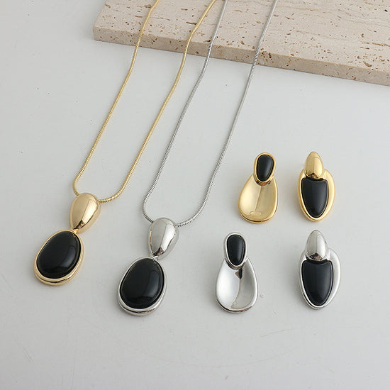New Chinese Style Accessories Irregular Stitching Black Onyx Necklace Women