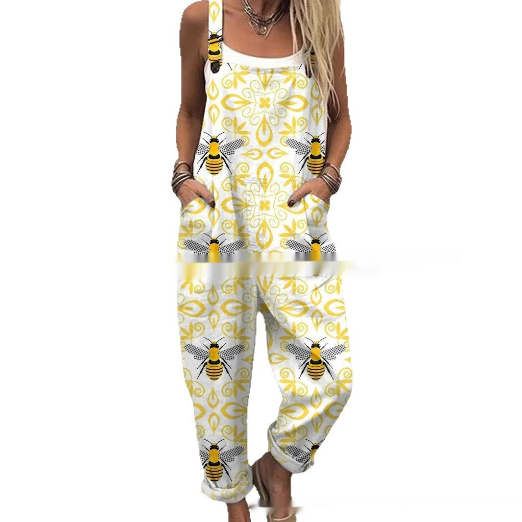 Women's Printed Pocket Wide Leg One-piece Trousers